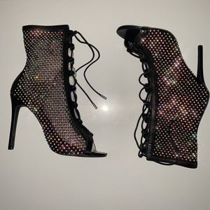 Wow just wow !!! These all season BLING’D out open toe lace up booties !
